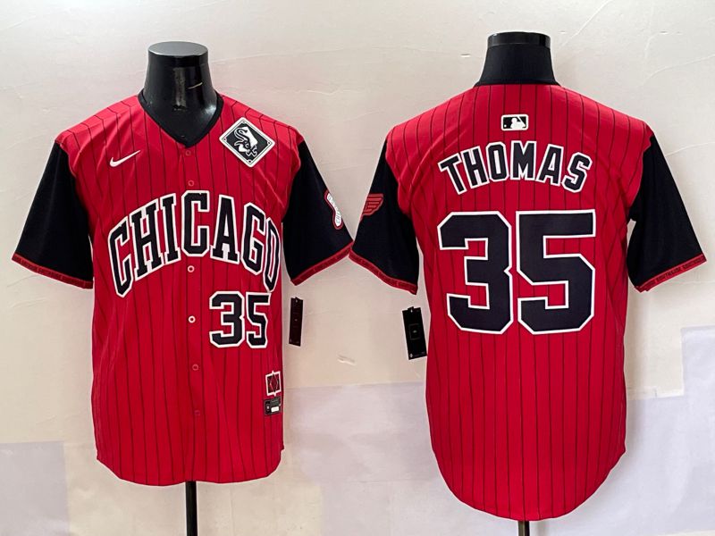 Men 2025 Chicago White Sox #35 Thomas Red Stripe Joint Name Nike MLB Jersey style 36